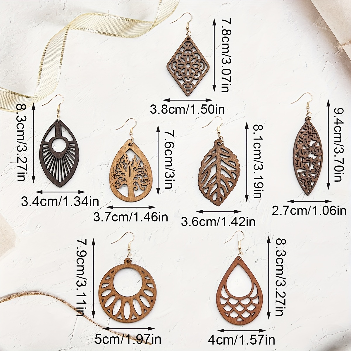 Boho Retro Wooden Earrings, Vacation Style